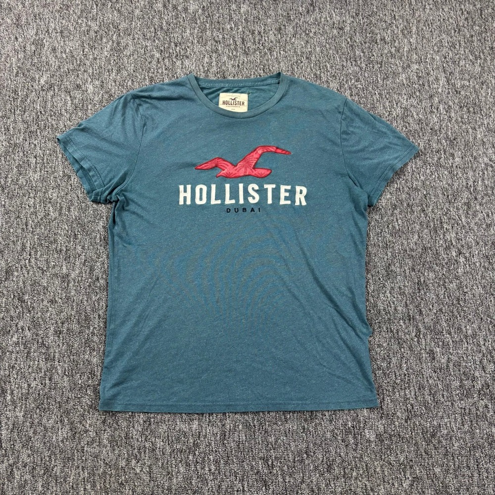 Skater Distressed Y2K Hollister Dubai Surf Graphic T-Shirt Teal Blue Large